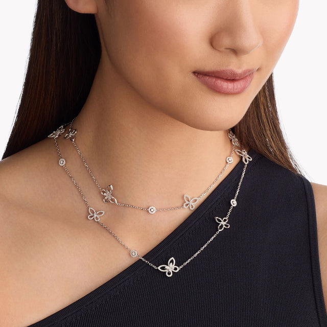 Butterfly Silhouette Diamond Long Necklace