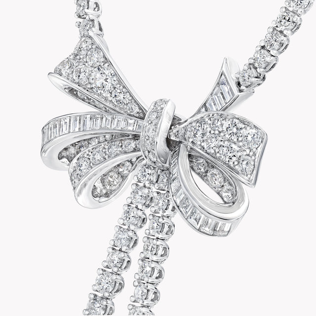 Tilda's Bow Double Strand Round Diamond Necklace