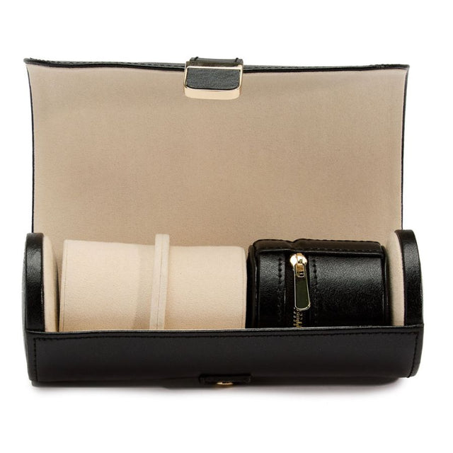 Palermo Double Watch Roll with Jewellery Pouch Black