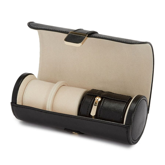 Palermo Double Watch Roll with Jewellery Pouch Black