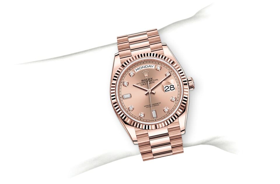 Rolex date clearance day rose gold