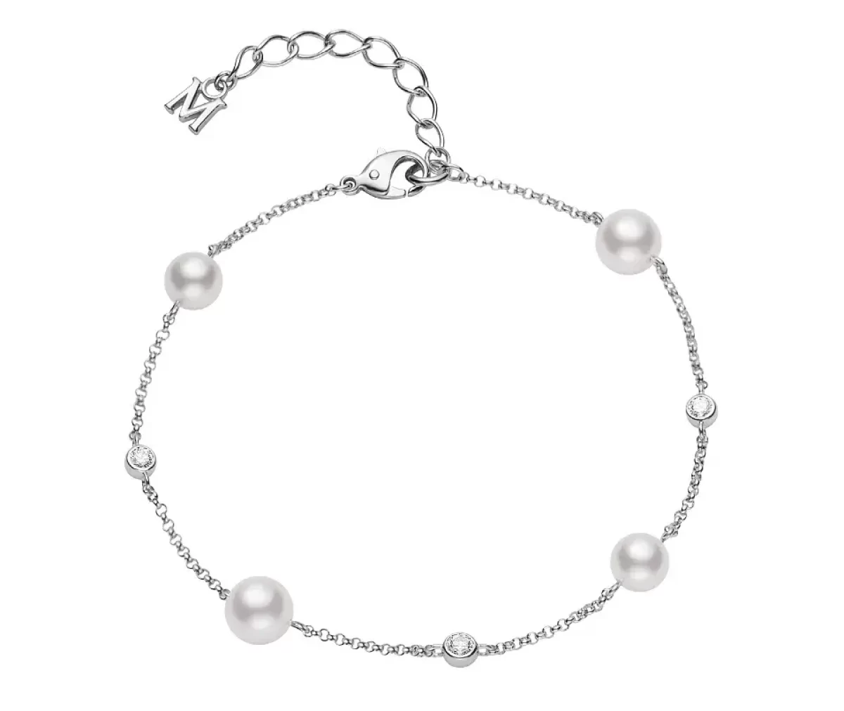 Akoya Cultured Pearl and Diamond 18K White Gold Bracelet 