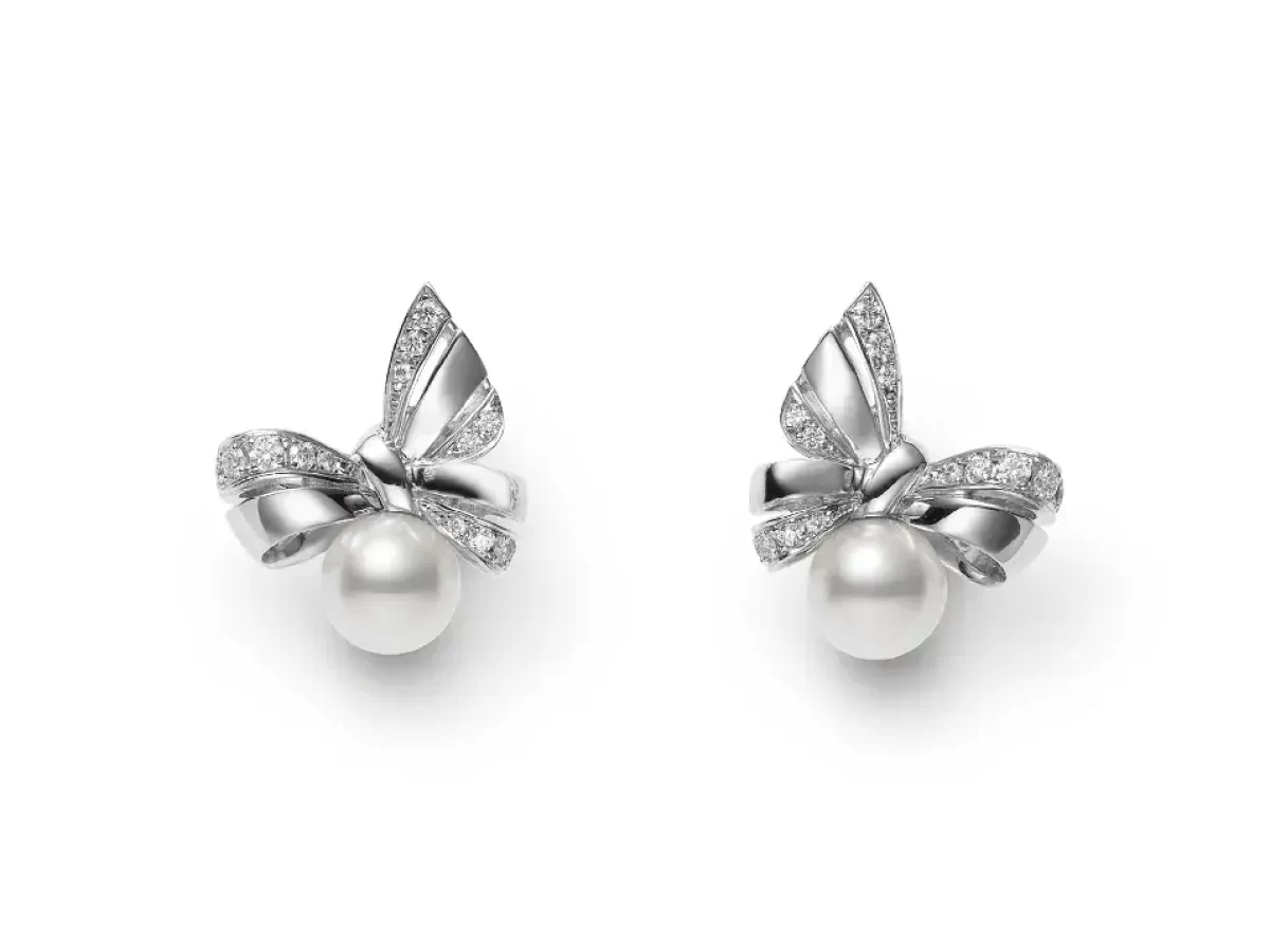 Ribbon Akoya Cultured Pearl and Diamond Earrings Kennedy