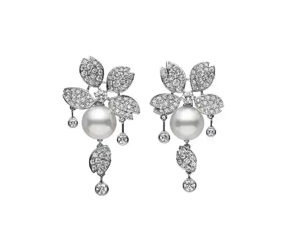 Cherry Blossom Akoya Pearl Diamond Drop Earrings