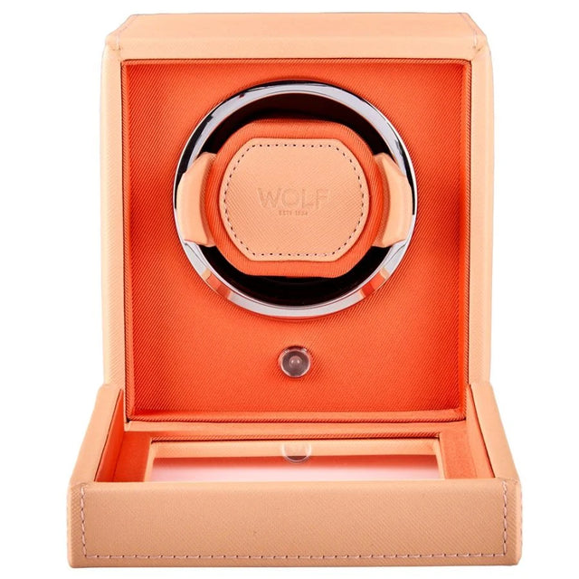 WOLF Cub Seltzer Single Watch Winder with Cover Peach/Orange