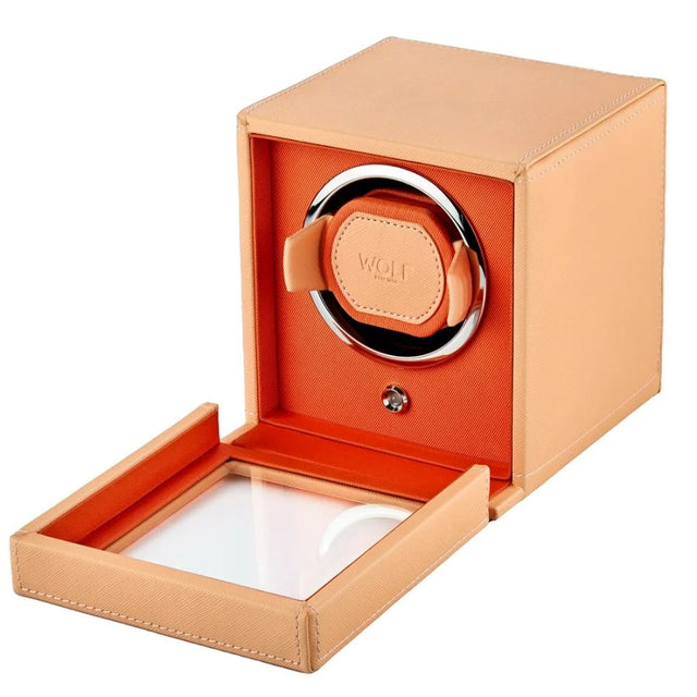 WOLF Cub Seltzer Single Watch Winder with Cover Peach/Orange