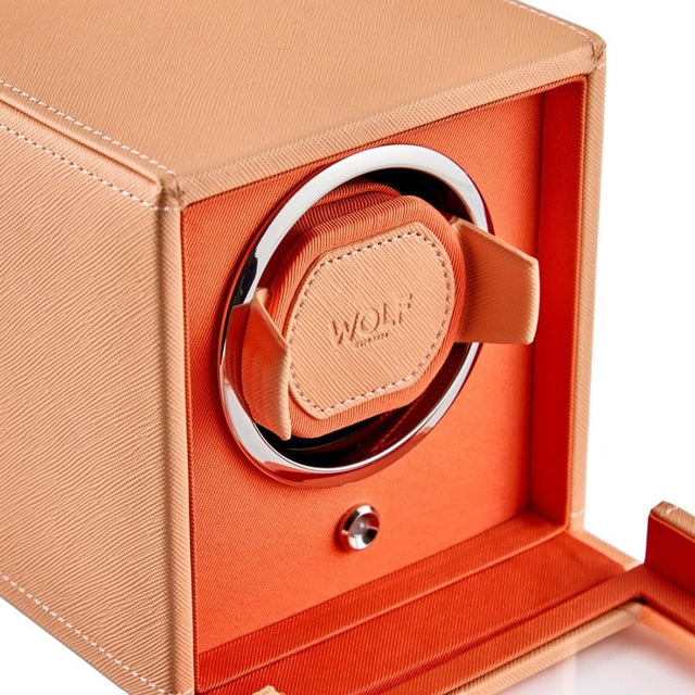 WOLF Cub Seltzer Single Watch Winder with Cover Peach/Orange