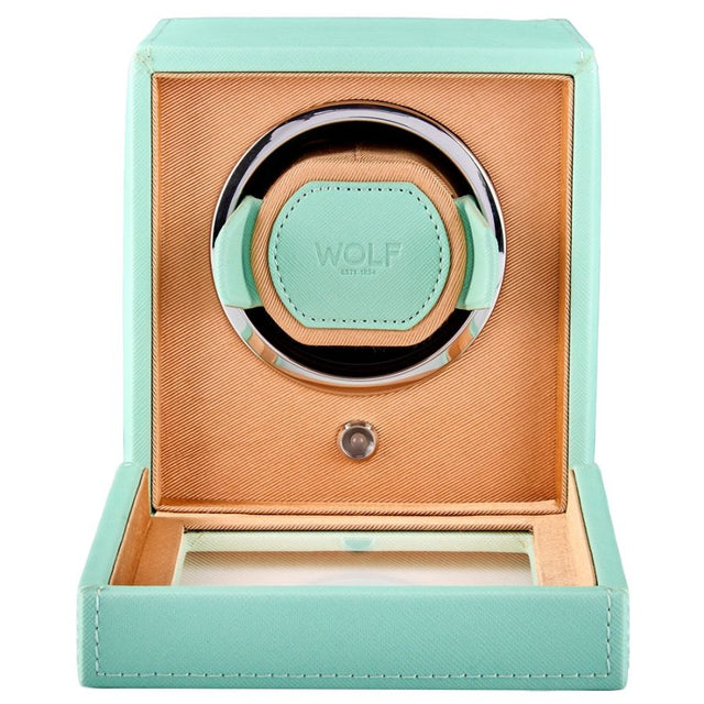 WOLF Cub Seltzer Single Watch Winder with Cover Mint/Peach