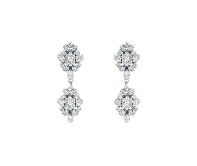 18K White Gold La Fantaisie Double Star Diamond Drop Earrings