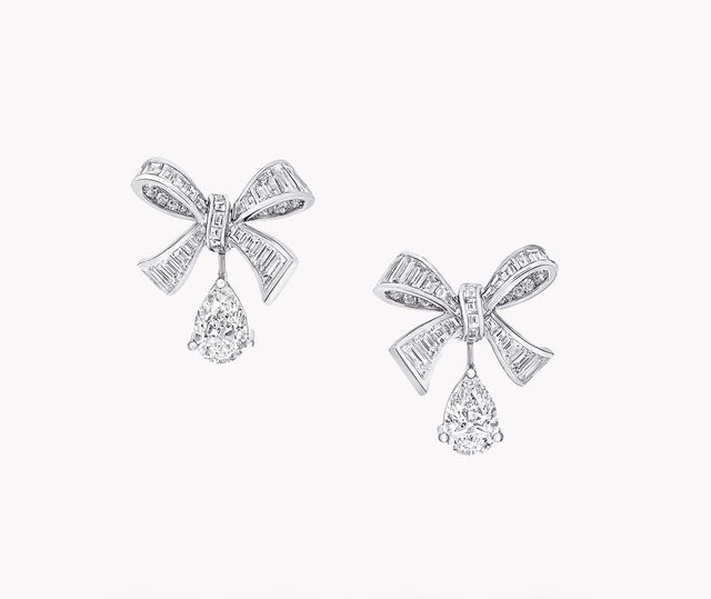 Graff Tildas Bow White Diamond Bow Earrings With Pearshape Diamond Drop RGE1351 Carousel 1