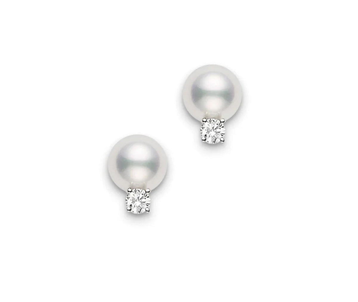 Akoya Cultured Pearl and Diamond Earrings In 18K White Gold | Kennedy