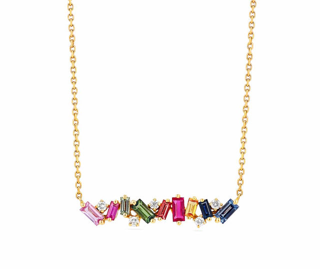 SuzanneKalan Fireworks 18K Yellow Gold Rainbow Bar Necklace BAP429 YG Carousel 1