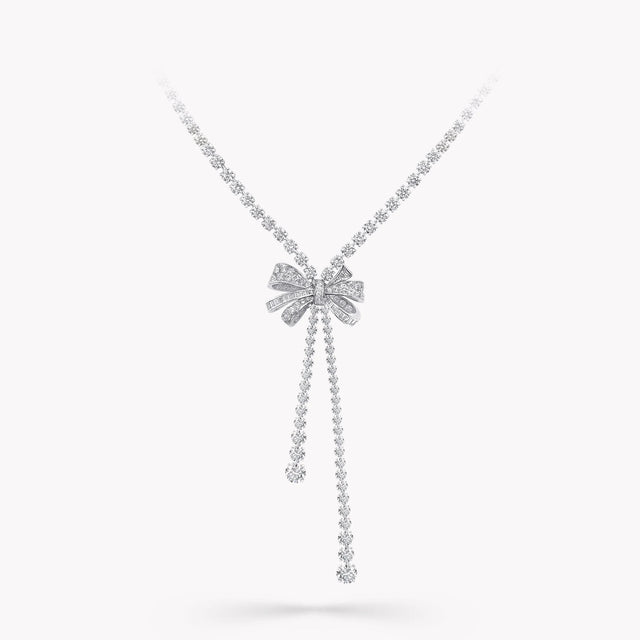 Tilda's Bow Double Strand Round Diamond Necklace