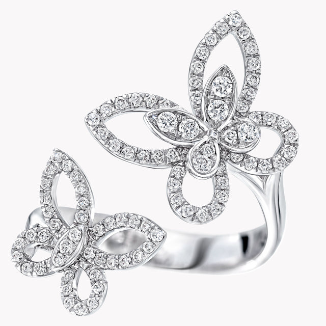 Double Butterfly Silhouette Diamond Ring